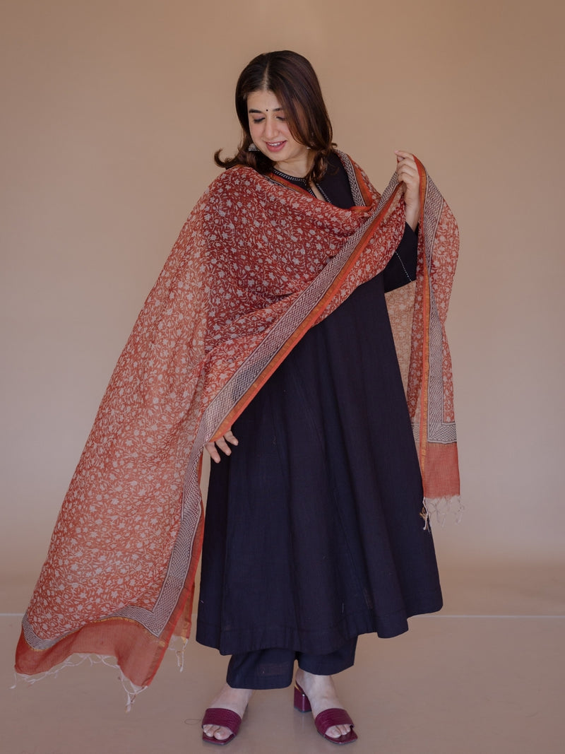 Red Jaal Bagru Kota Doria Cotton Dupatta