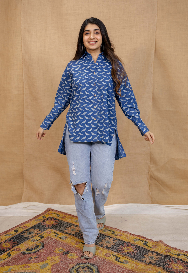 Yafit Indigo Dabu Cotton Loose Short Top