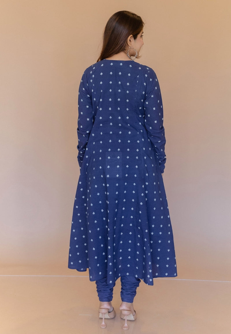 Shinat Blue Dabu Cotton Kali Kurta