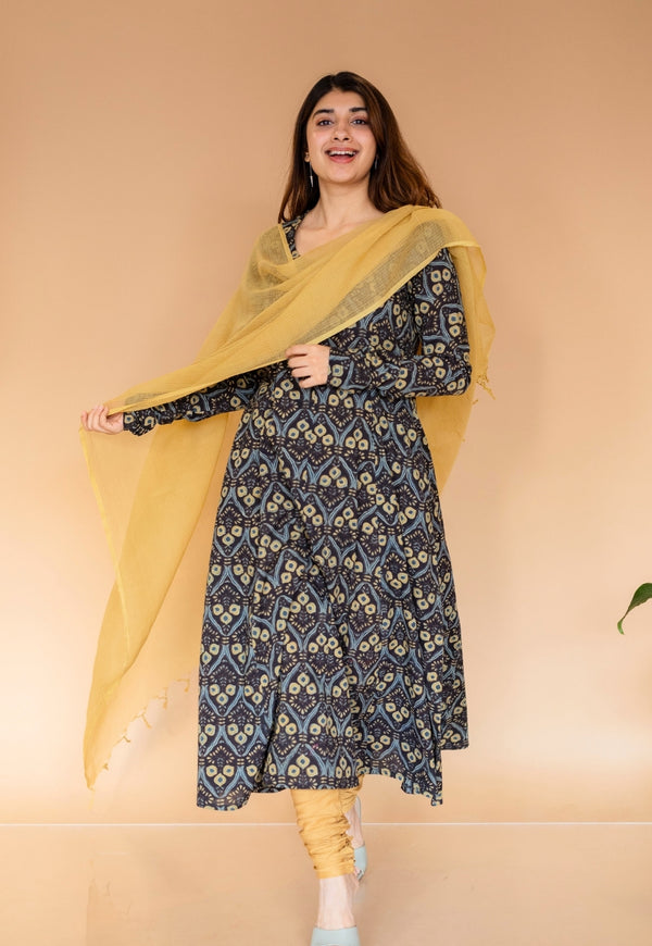 Miral Yellow Solid Slub Cotton Churidar