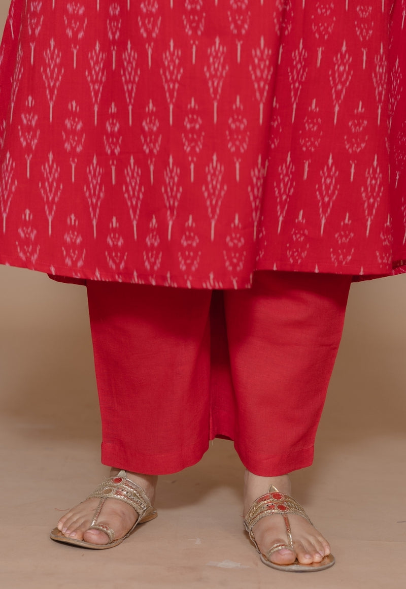 Yashi Red Solid Cotton Flex Straight Pant