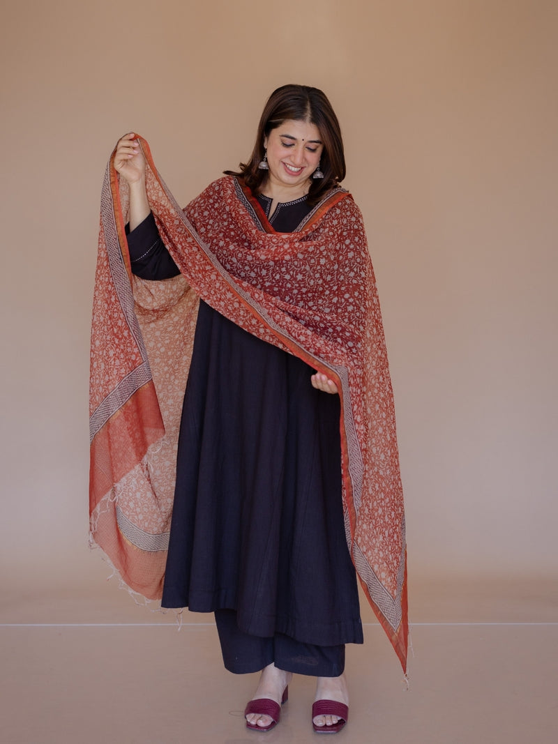 Red Jaal Bagru Kota Doria Cotton Dupatta