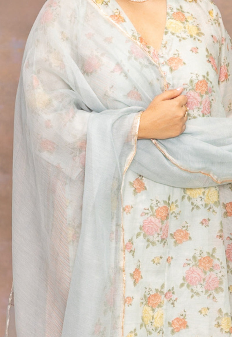 Light Blue Solid Silk Net Dupatta