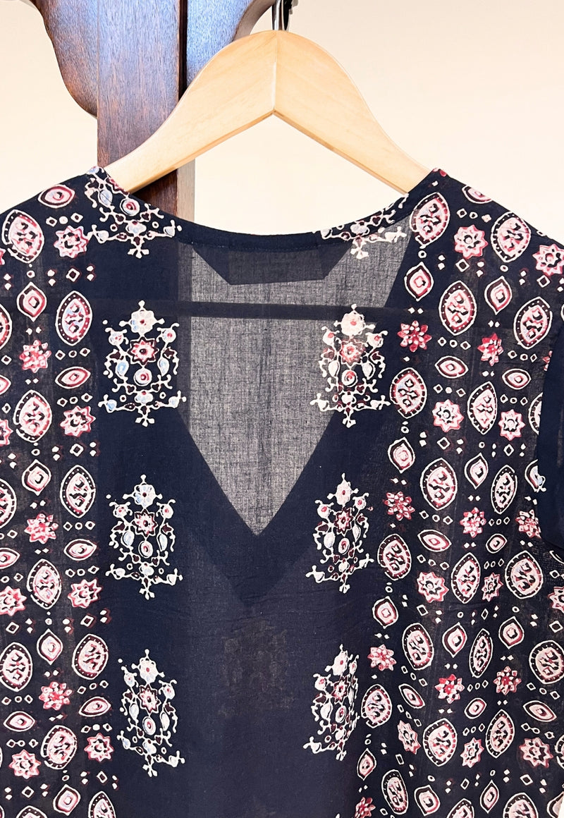 Elisha Black Ajrakh Cotton Straight Kurta