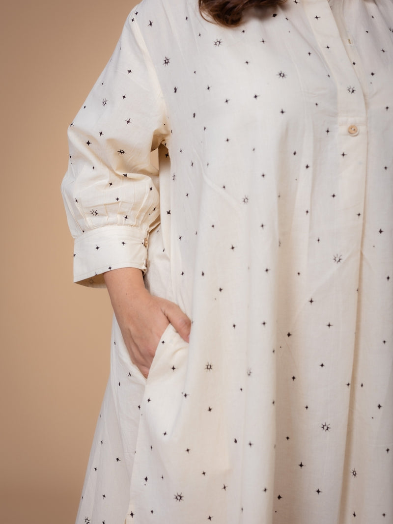 Ridah White Ajrakh Cotton A Line Dress