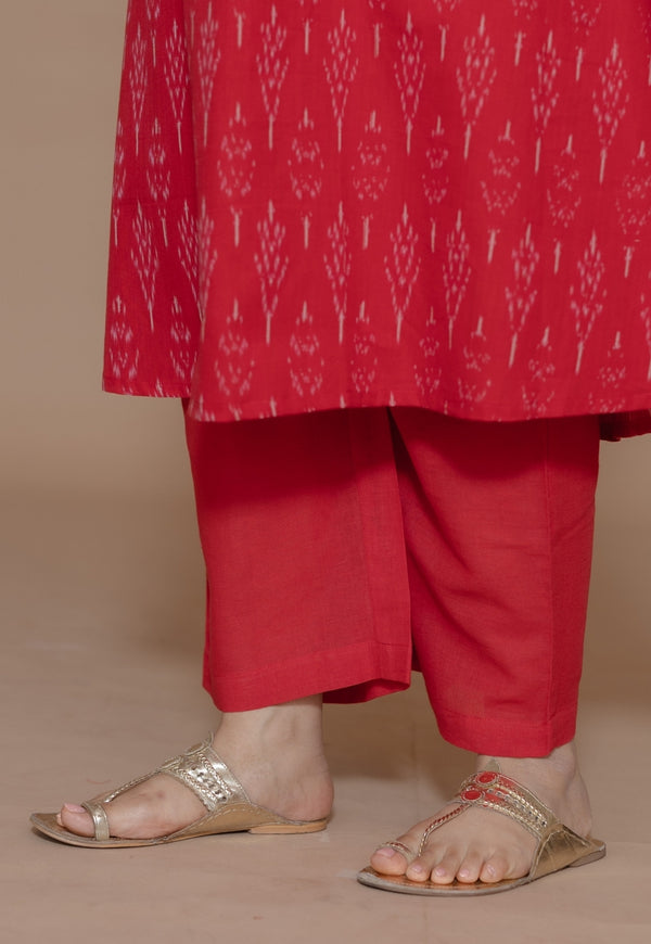Yashi Red Solid Cotton Flex Straight Pant