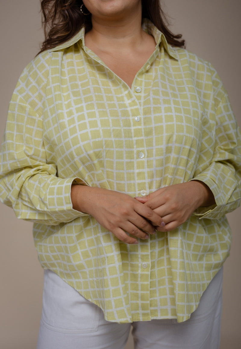 Ruhi Green Hand Block Print Slub Cotton Anti-Fit Shirt