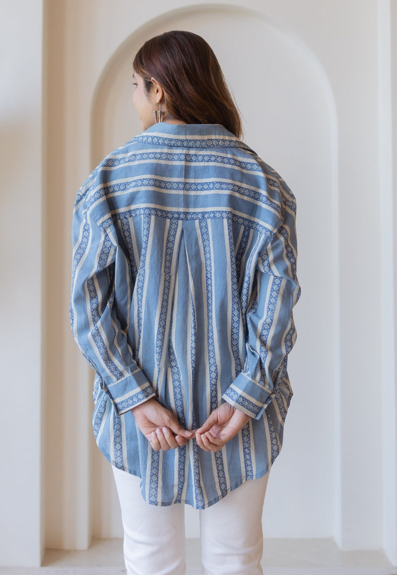 Ruhi Blue Ajrakh Cotton Anti-Fit Shirt