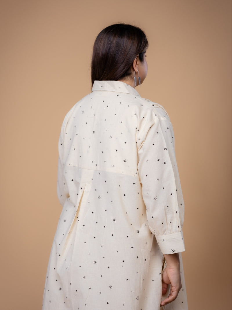 Ridah White Ajrakh Cotton A Line Dress