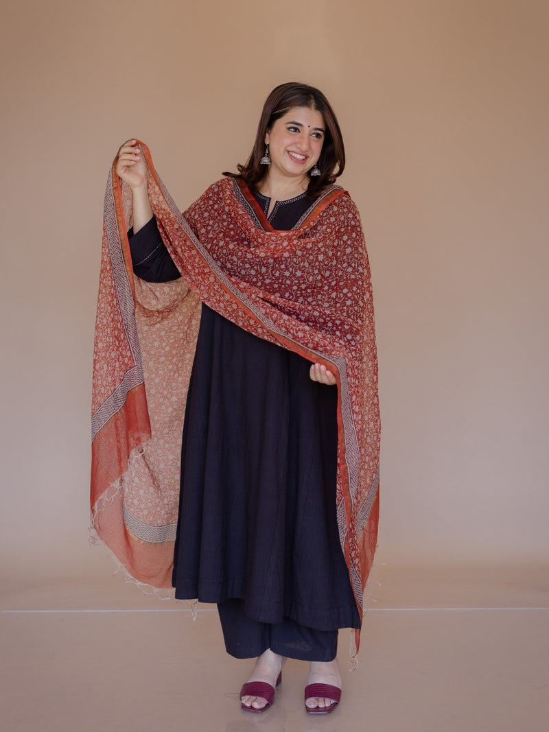Red Jaal Bagru Kota Doria Cotton Dupatta