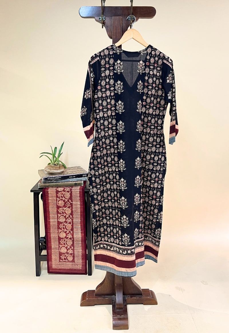 Elisha Black Ajrakh Cotton Straight Kurta