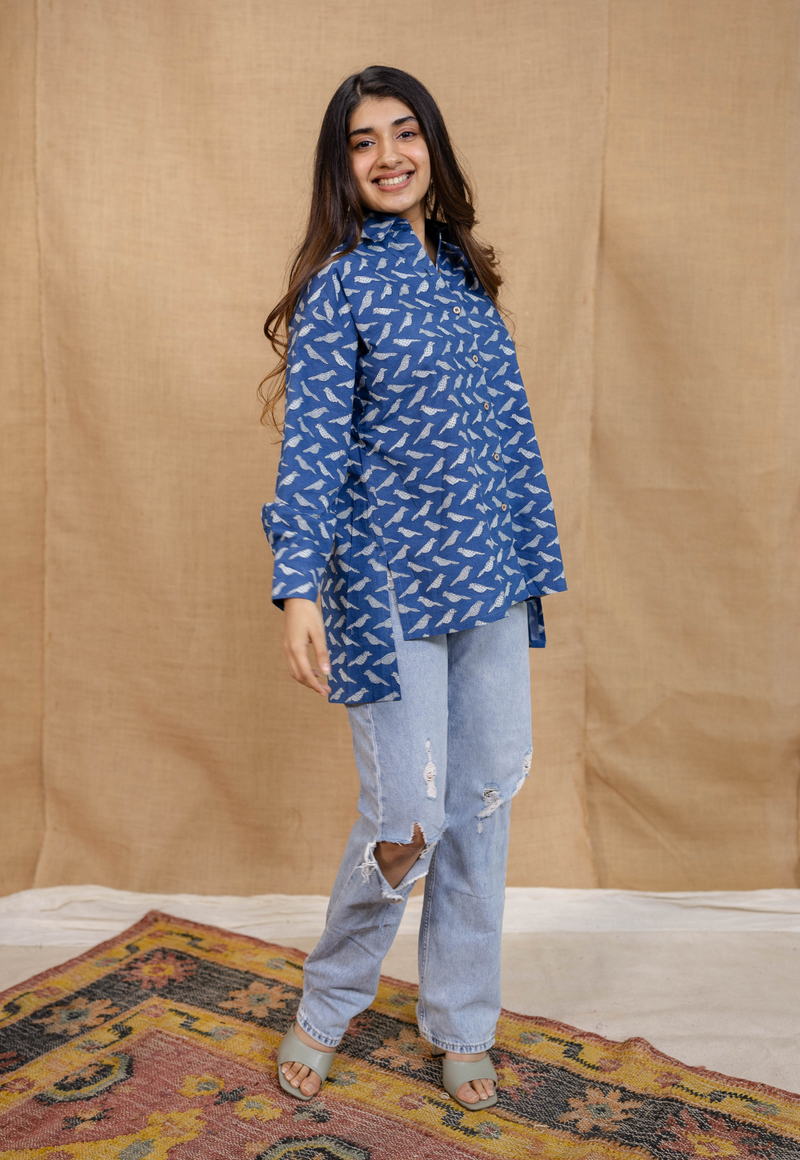 Yafit Indigo Dabu Cotton Loose Short Top