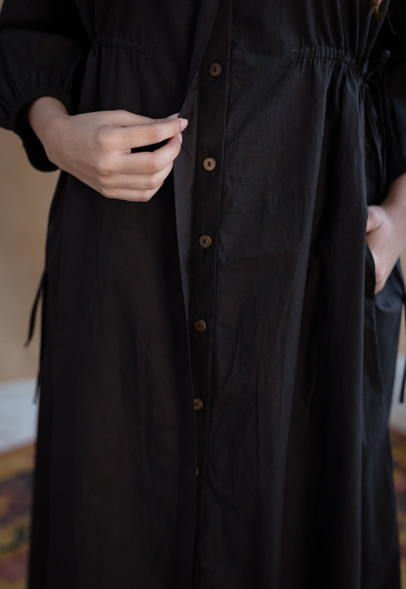 TIECO DyeVerse - Black Poplin Cotton Embroidered Dress