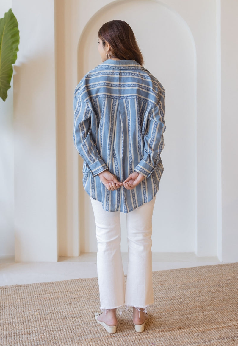 Ruhi Blue Ajrakh Cotton Anti-Fit Shirt