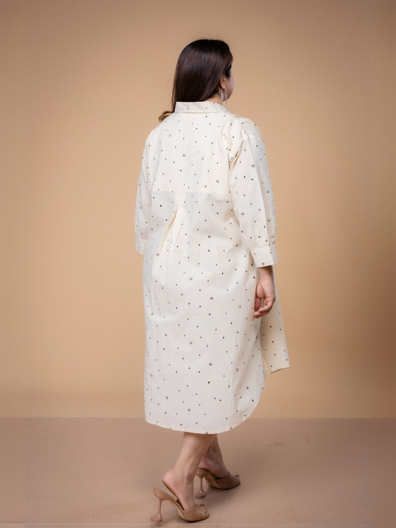 Ridah White Ajrakh Cotton A Line Dress