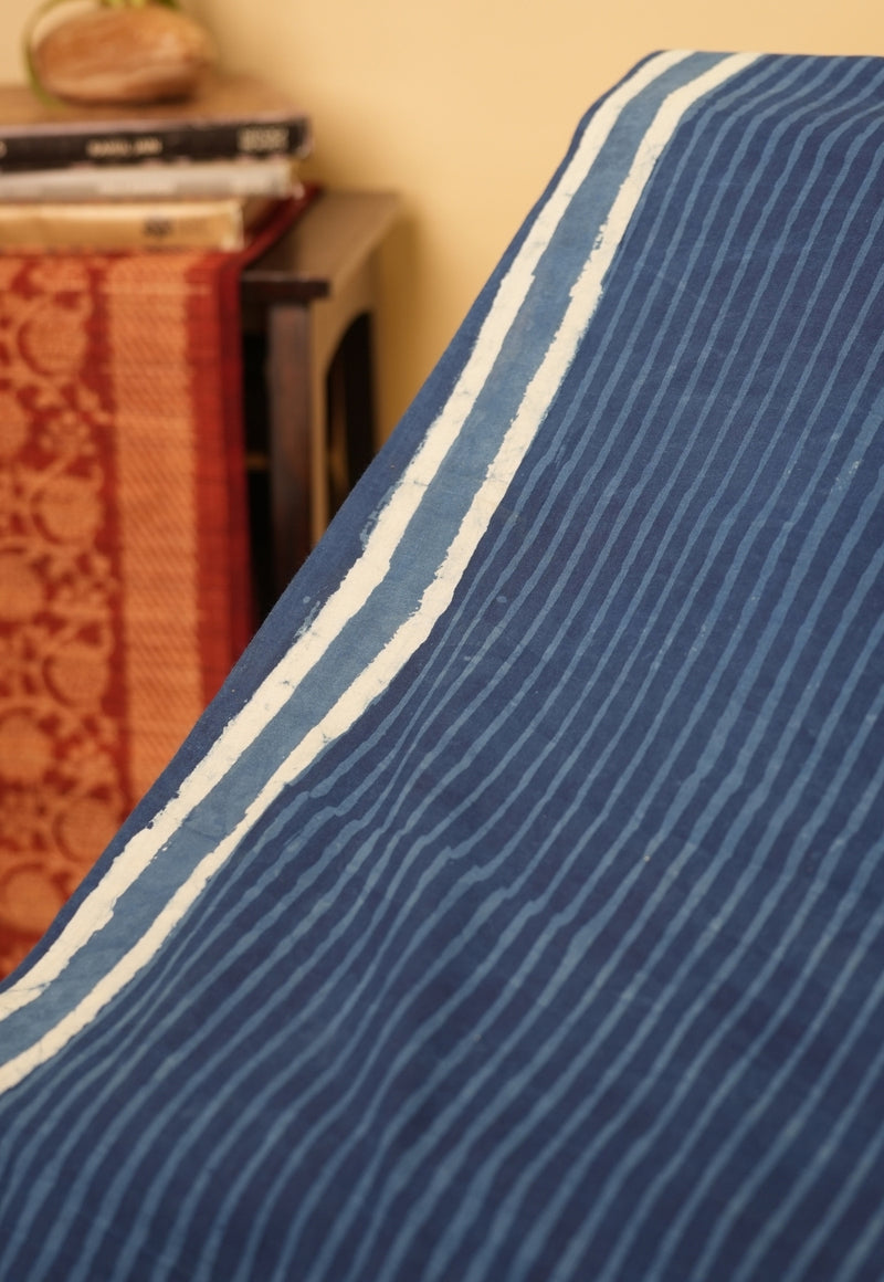 Blue Checks Dabu Hand Block Print Kota Doria Saree