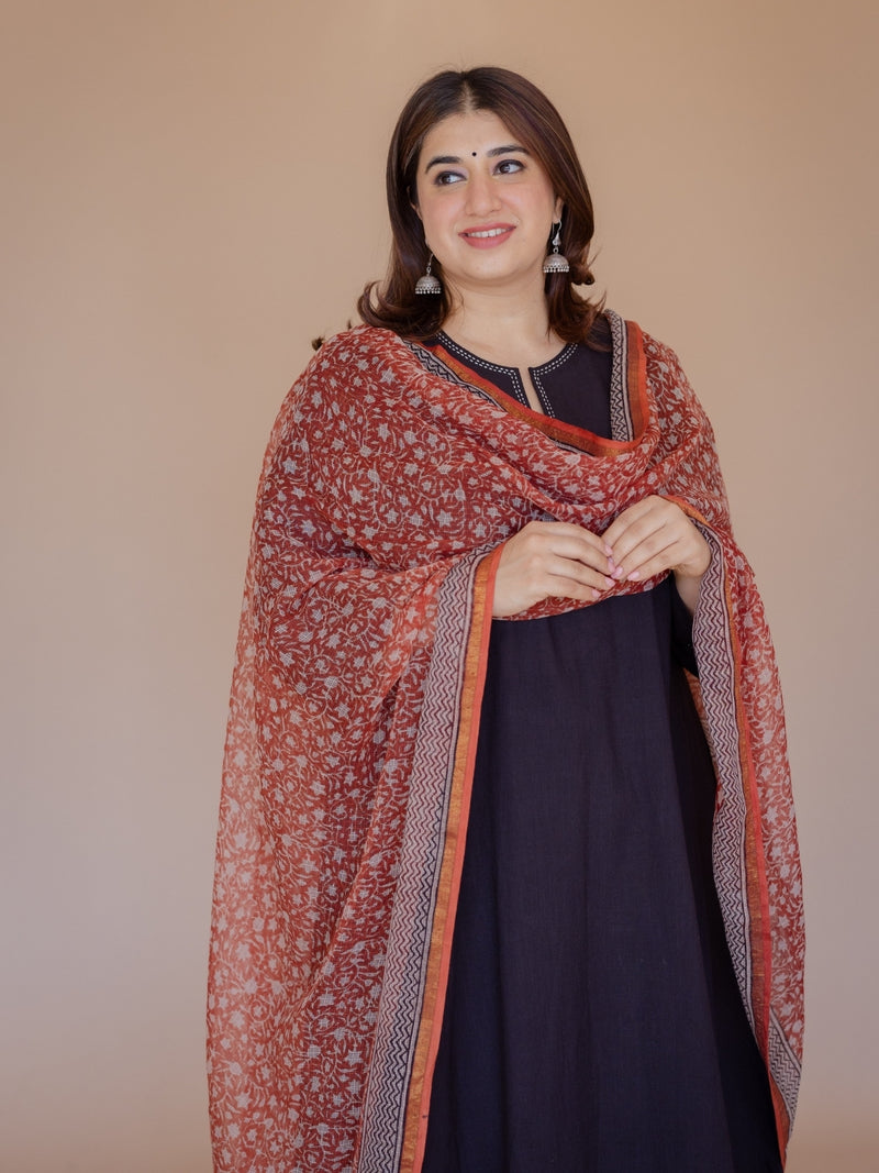 Red Jaal Bagru Kota Doria Cotton Dupatta