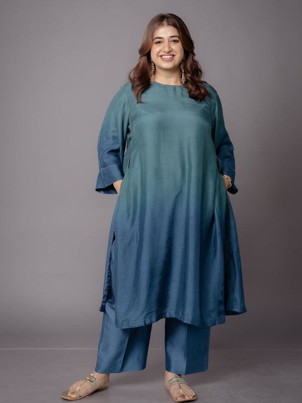 Abha Green Ombre Muslin A Line Kurta