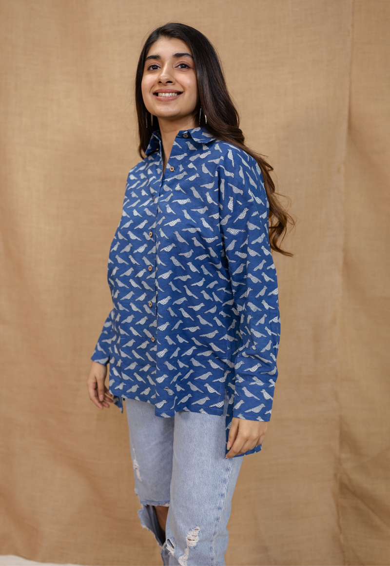 Yafit Indigo Dabu Cotton Loose Short Top