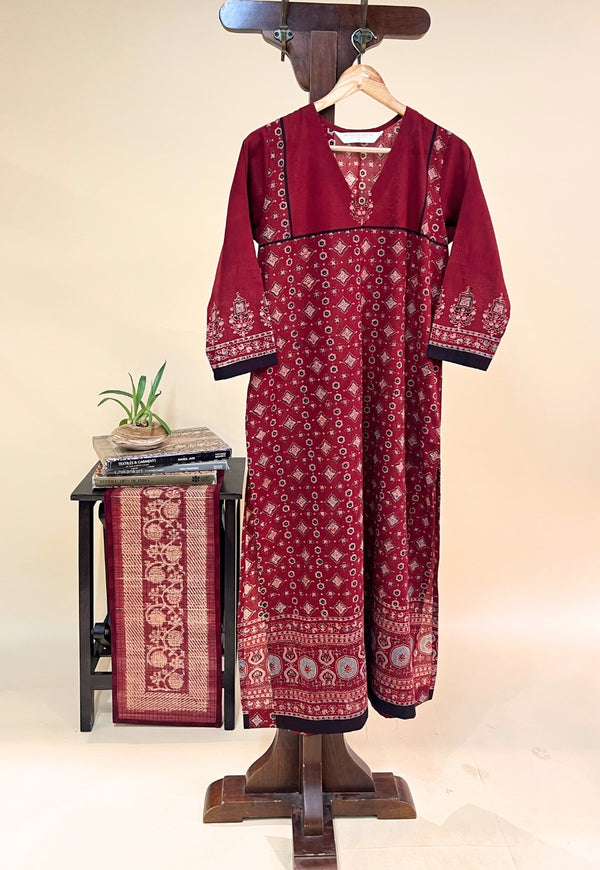 Elisha Red Ajrakh Cotton Straight Kurta