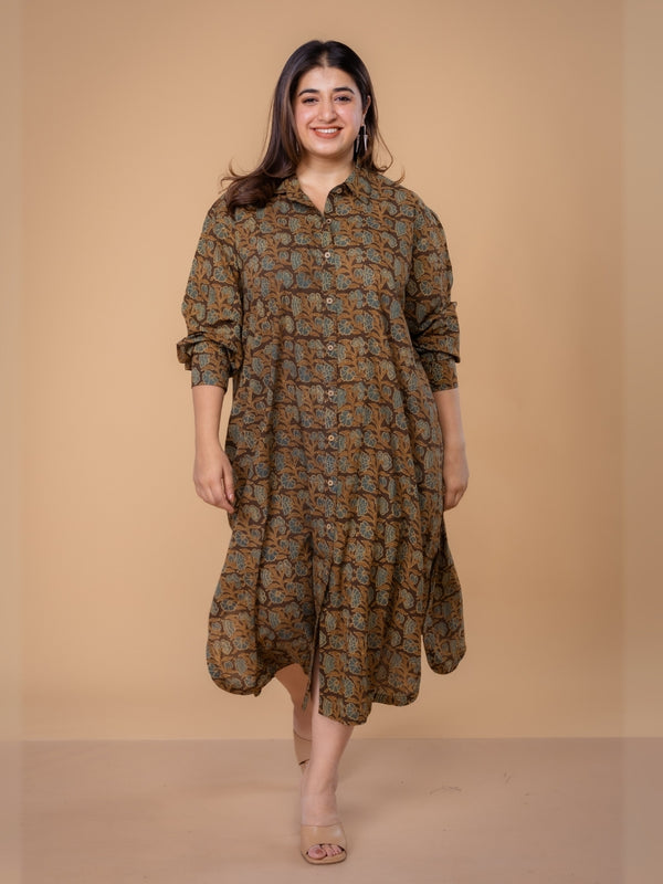 Samiyah Brown Ajrakh Cotton Shirt Dress