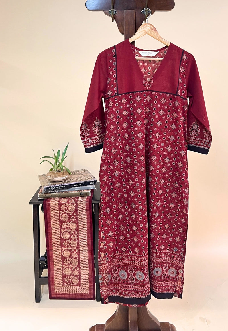 Elisha Red Ajrakh Cotton Straight Kurta