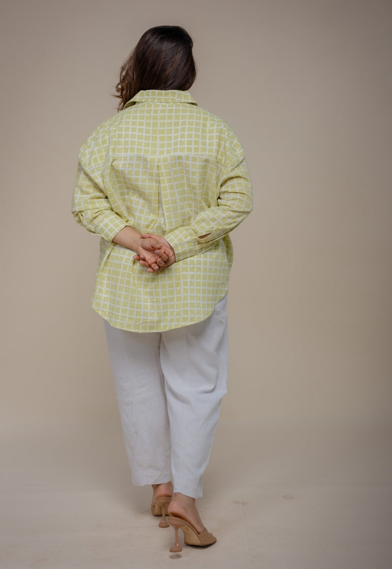 Ruhi Green Hand Block Print Slub Cotton Anti-Fit Shirt