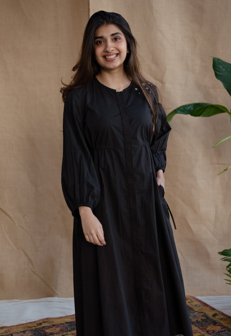 TIECO DyeVerse - Black Poplin Cotton Embroidered Dress