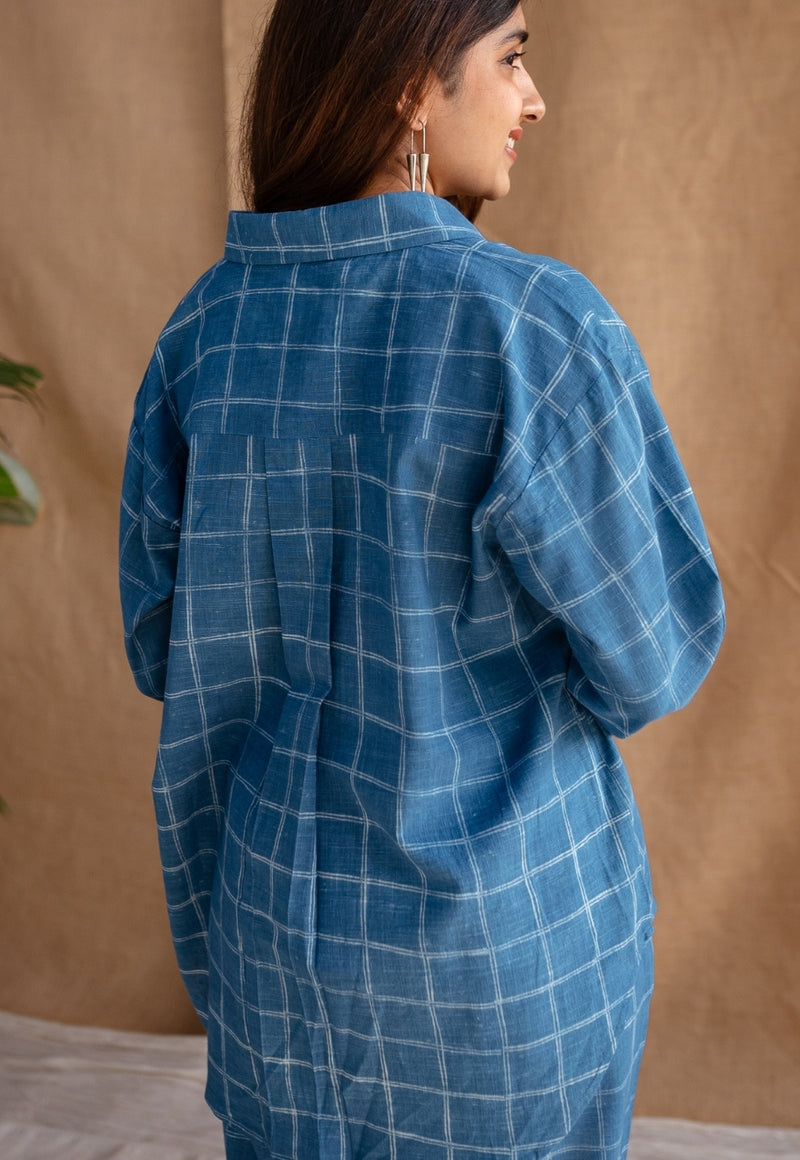 Sira Indigo Dabu Slub Cotton Straight Shirt