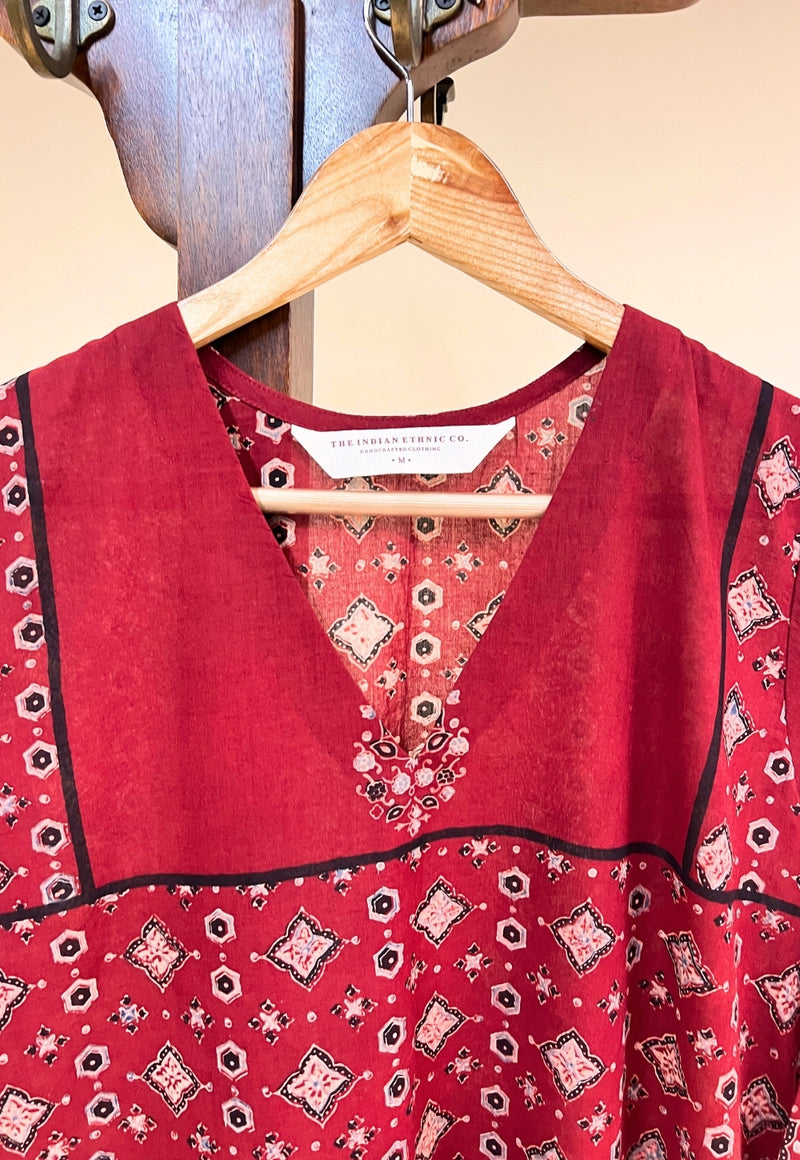 Elisha Red Ajrakh Cotton Straight Kurta