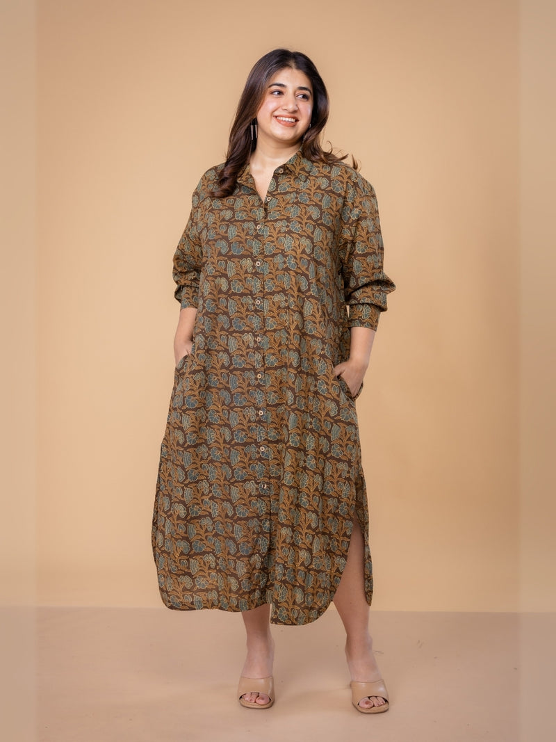 Samiyah Brown Ajrakh Cotton Shirt Dress