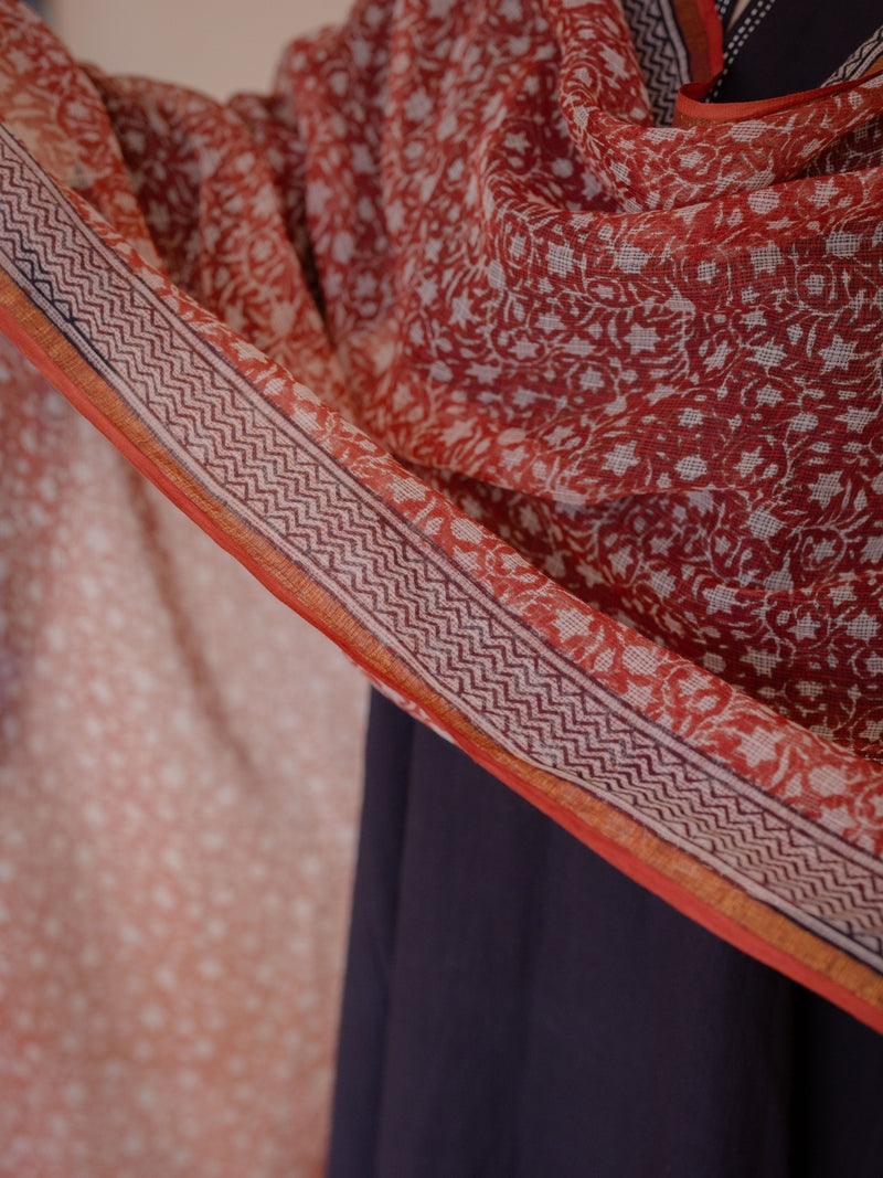 Red Jaal Bagru Kota Doria Cotton Dupatta