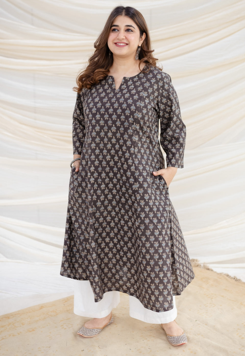 Indian Ethnic Women's Nidhah Brown Ajrakh Kali Cotton Kurta – THE ...