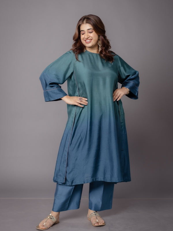 Abha Green Ombre Muslin A Line Kurta