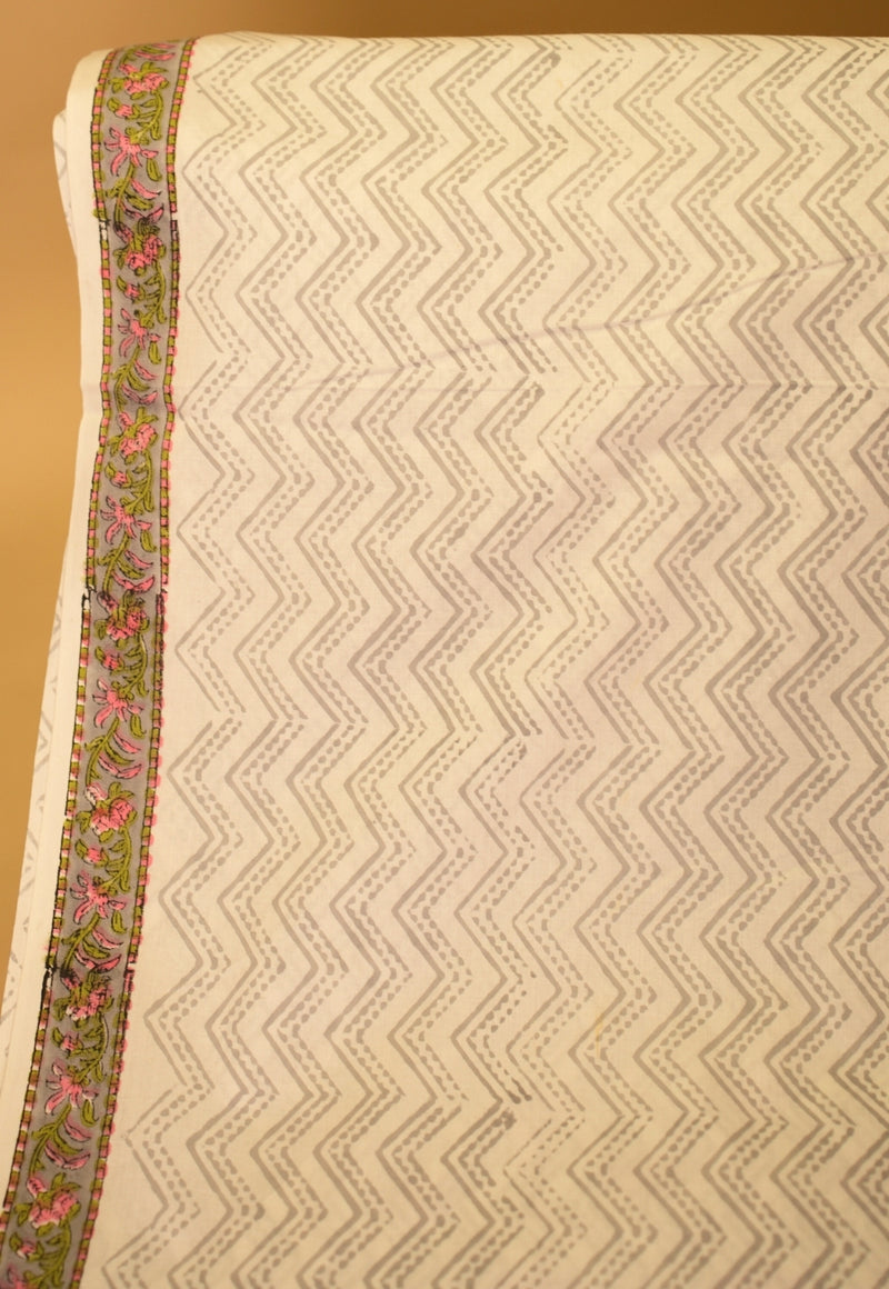 Pink Floral Sanganeri Hand Block Print Kota Doria Saree