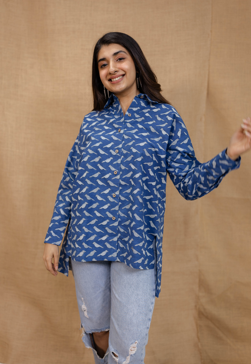 Yafit Indigo Dabu Cotton Loose Short Top