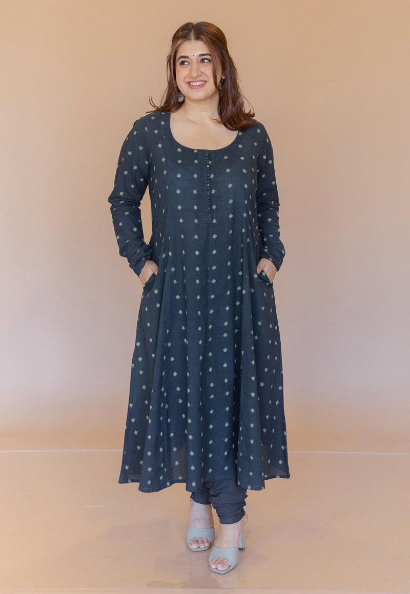 Miral Green Solid Slub Cotton Churidar