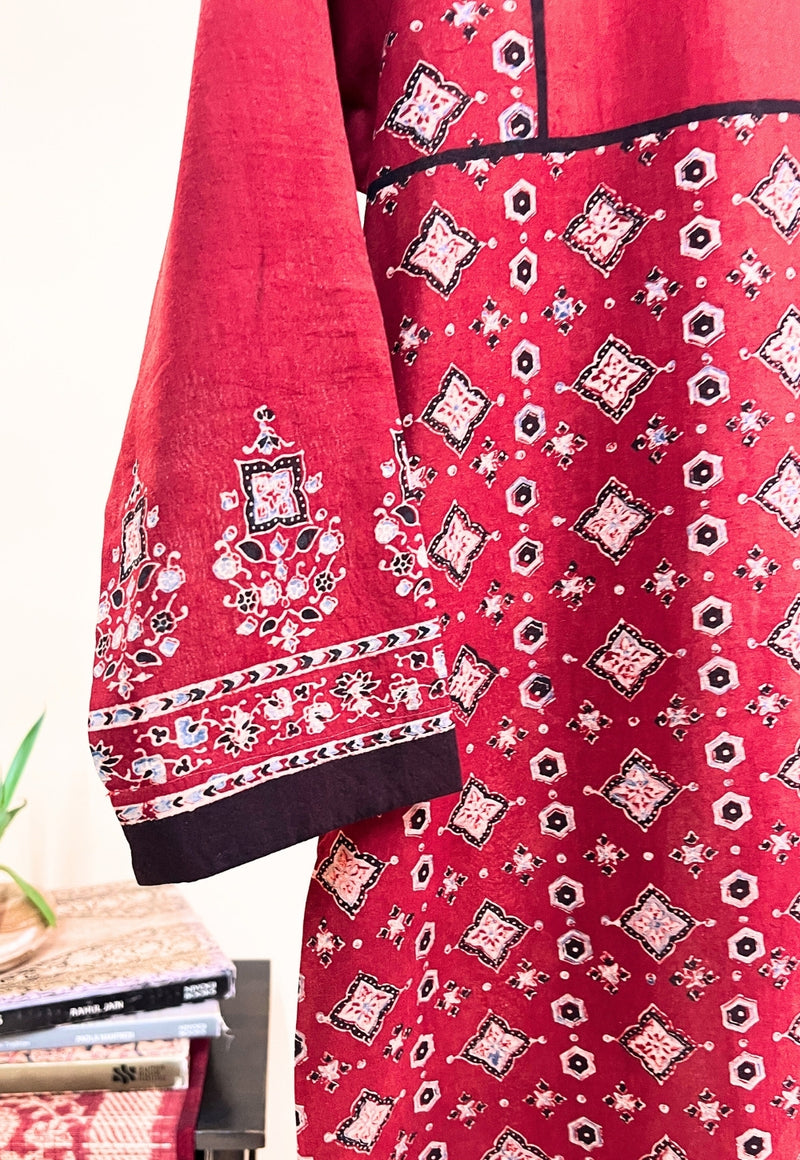 Elisha Red Ajrakh Cotton Straight Kurta