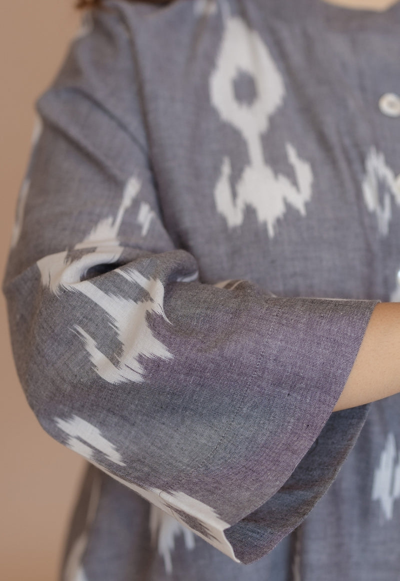 Ayaat Grey Handloom Ikkat Cotton Straight Kurta