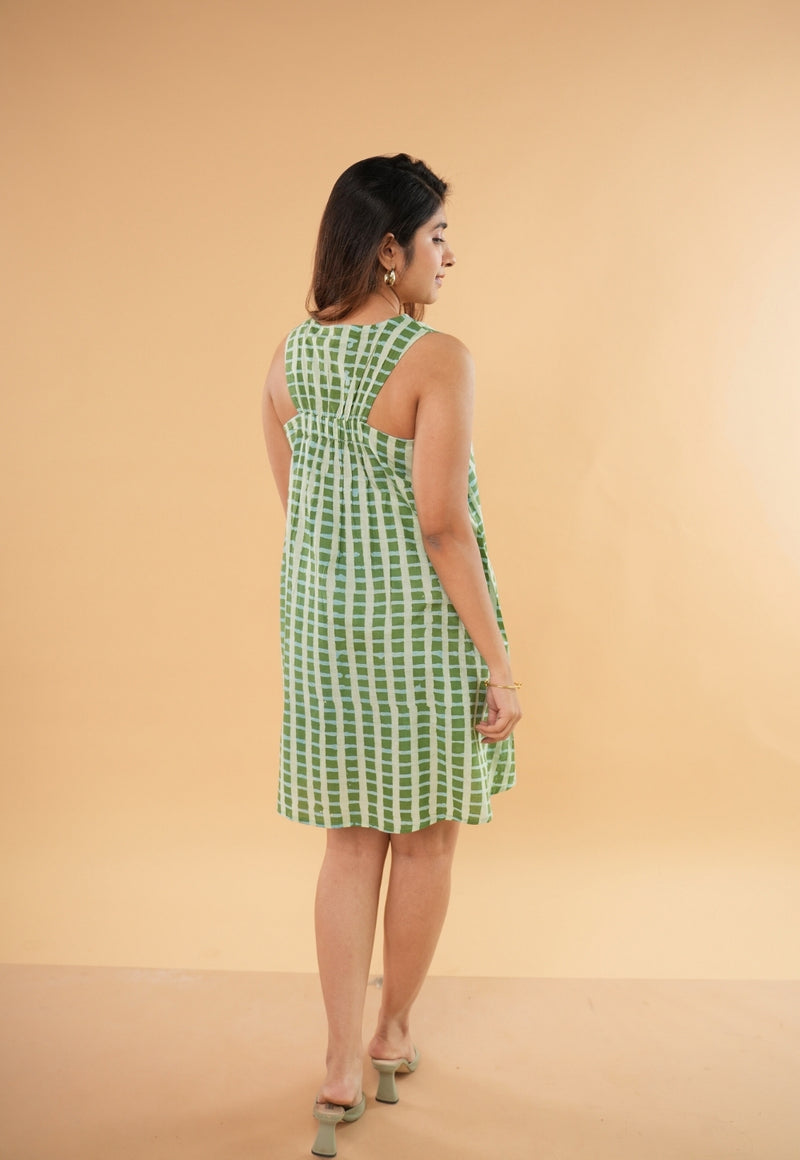 Inam Green Batik Cotton A Line Dress