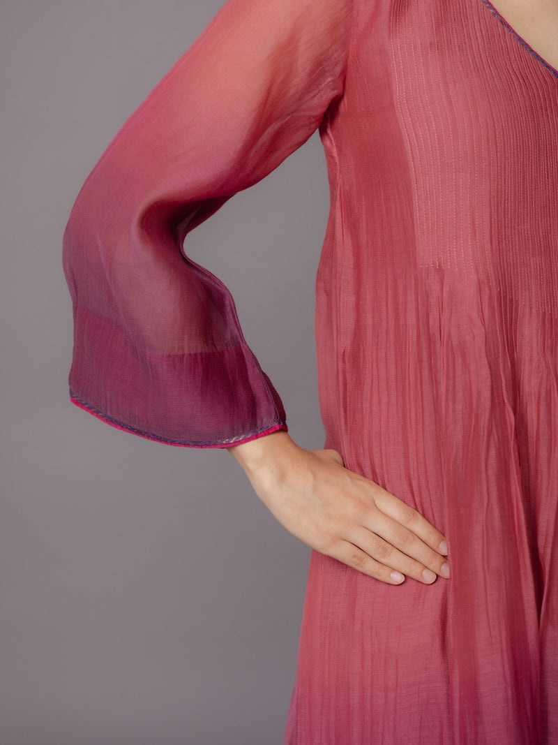Dipti Red Ombre Chanderi Silk A Line Kurta