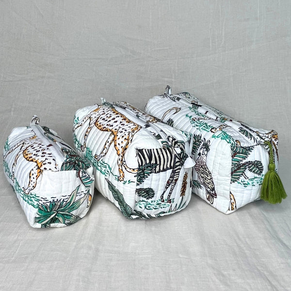 White Quilted Cotton Pouch (Set of 3)