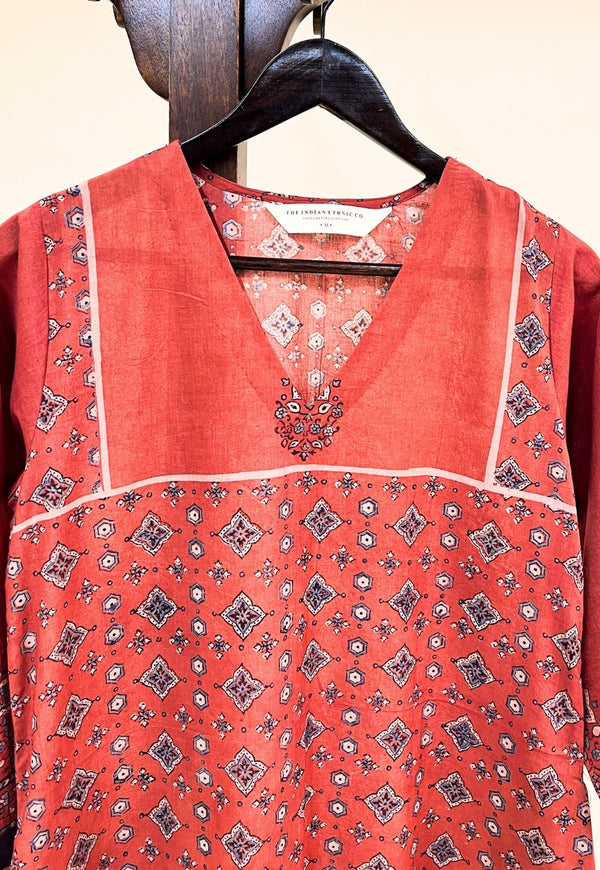 Elisha Red Ajrakh Cotton Straight Kurta
