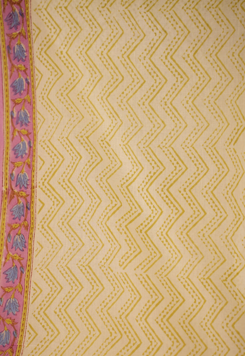 Pink Jaal Sanganeri Hand Block Pint Cotton Saree