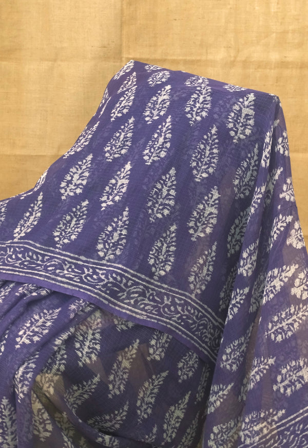 Purple Butta Dabu Hand Block Print Kota Doria Saree