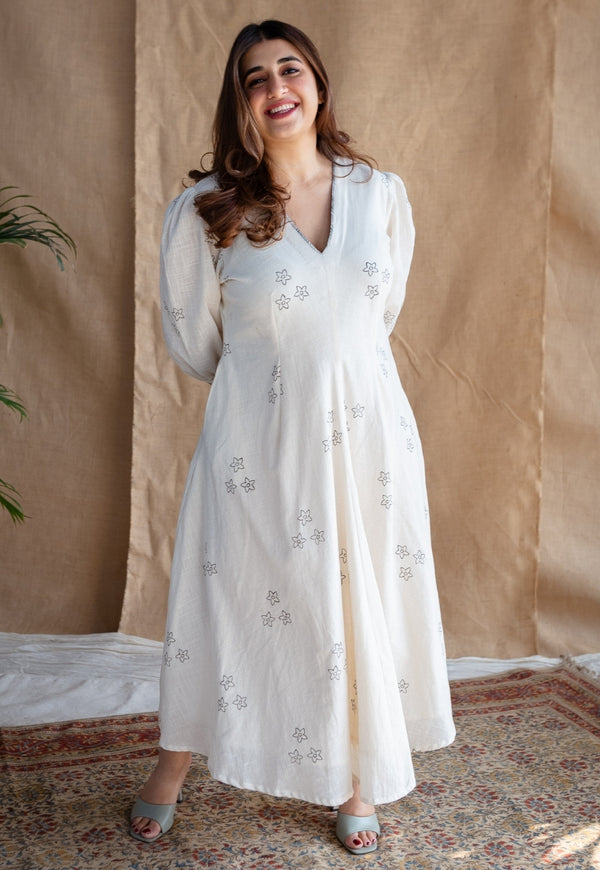 Eyza Dabu Slub Cotton Hand Embroidered Dress