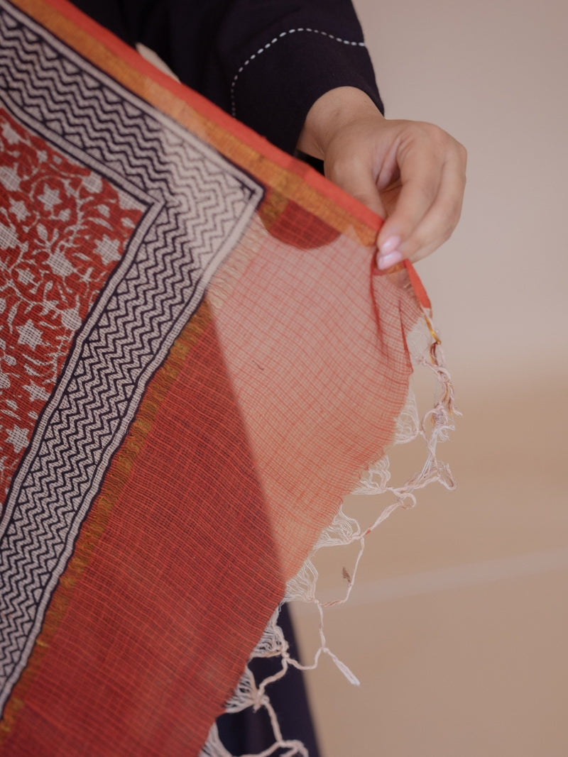 Red Jaal Bagru Kota Doria Cotton Dupatta