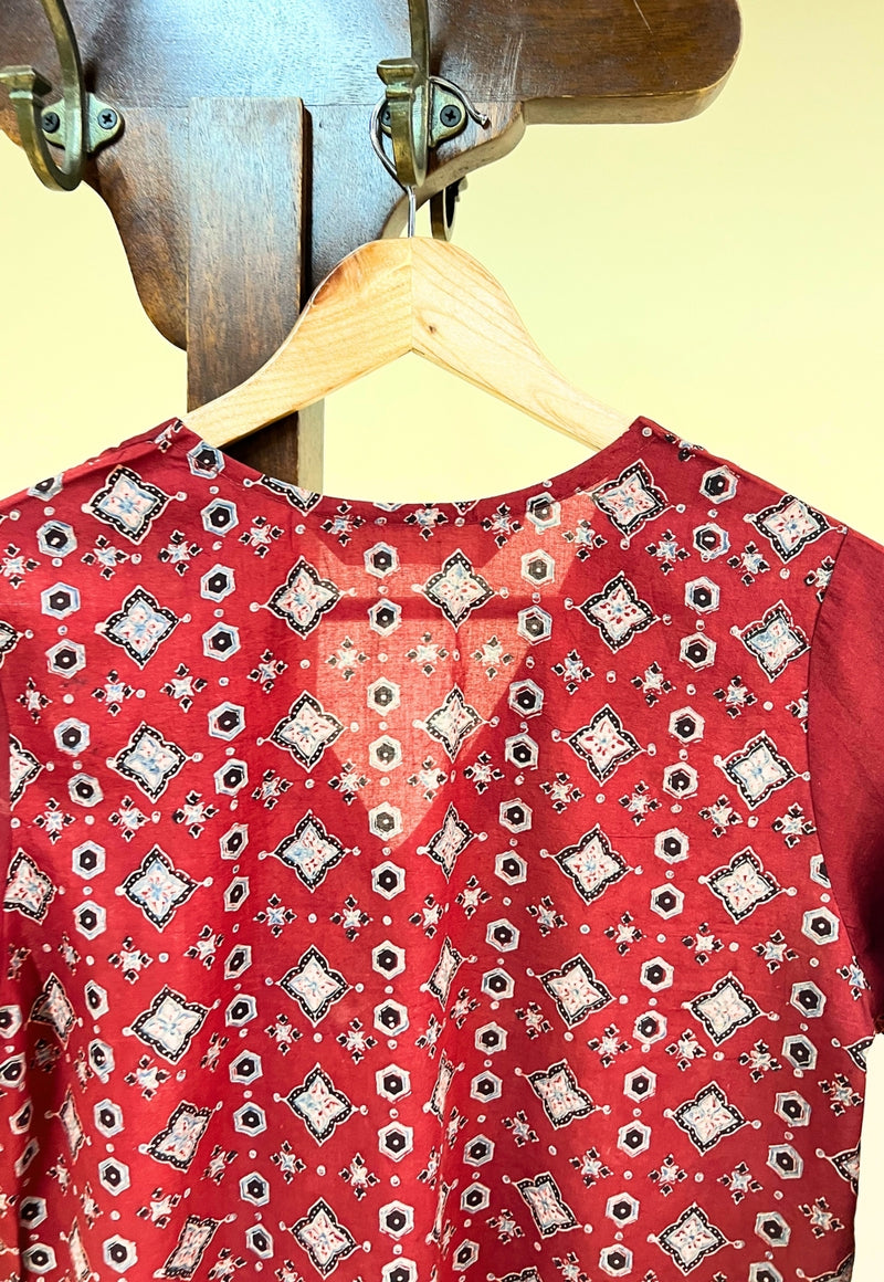 Elisha Red Ajrakh Cotton Straight Kurta