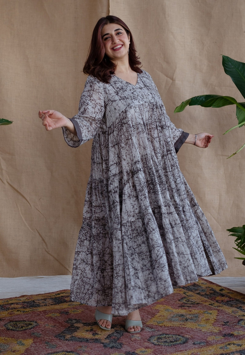 Anayat Charcoal Batik MulMul Cotton A Line Dress