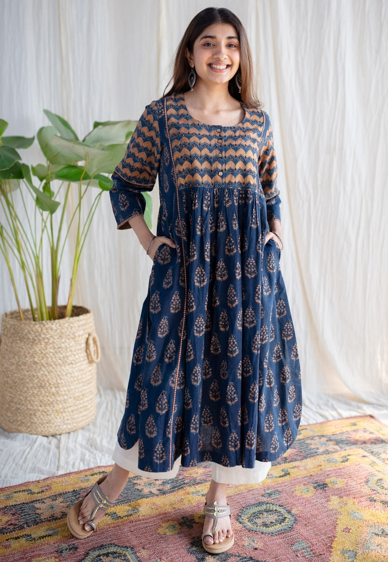 Aarna Ajrakh Cotton Hand Embroidered  Kurta